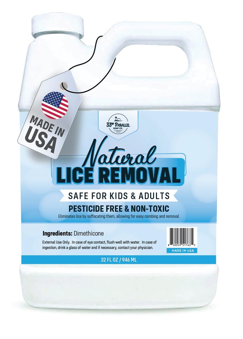 33RD PARALLEL SOAP CO. Safe Natural Lice Treatment for Kids & Adults | Gentle, Non-Irritating Lice Shampoo That Kills Eggs and Lice on All Hair Types | Dimethicone Safely Suffocates | 32oz Treats 3-5 People - Image 1